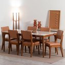 Ver imagem 3 de Conjunto com 4 Cadeiras de Madeira Maciça Estofada Ella - Natural C/ Pu Caramelo