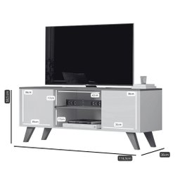 Rack Bancada para Sala de Estar Cor Branco com 2 Portas e Prateleiras - 2