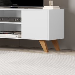 Rack Bancada para Sala de Estar Cor Branco com 2 Portas e Prateleiras - 3