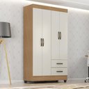 Ver imagem 3 de Roupeiro 4 Portas 2 Gavetas Lite Nature Off White 76cm Quarto Solteiro Mdp