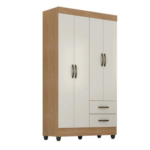 Roupeiro 4 Portas 2 Gavetas Lite Nature Off White 76cm Quarto Solteiro Mdp
