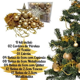 Kit 44 Peças Enfeite Natalino Estrela Bolinhas Festão Cordão Cor:dourado - 4
