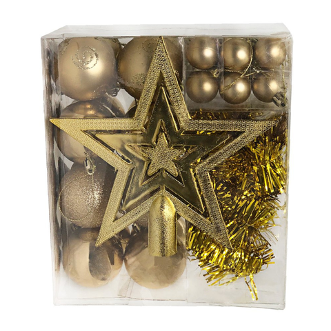 Kit 44 Peças Enfeite Natalino Estrela Bolinhas Festão Cordão Cor:dourado