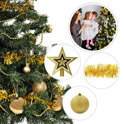 Kit 44 Peças Enfeite Natalino Estrela Bolinhas Festão Cordão Cor:dourado - 5