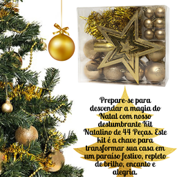 Kit 44 Peças Enfeite Natalino Estrela Bolinhas Festão Cordão Cor:dourado - 2