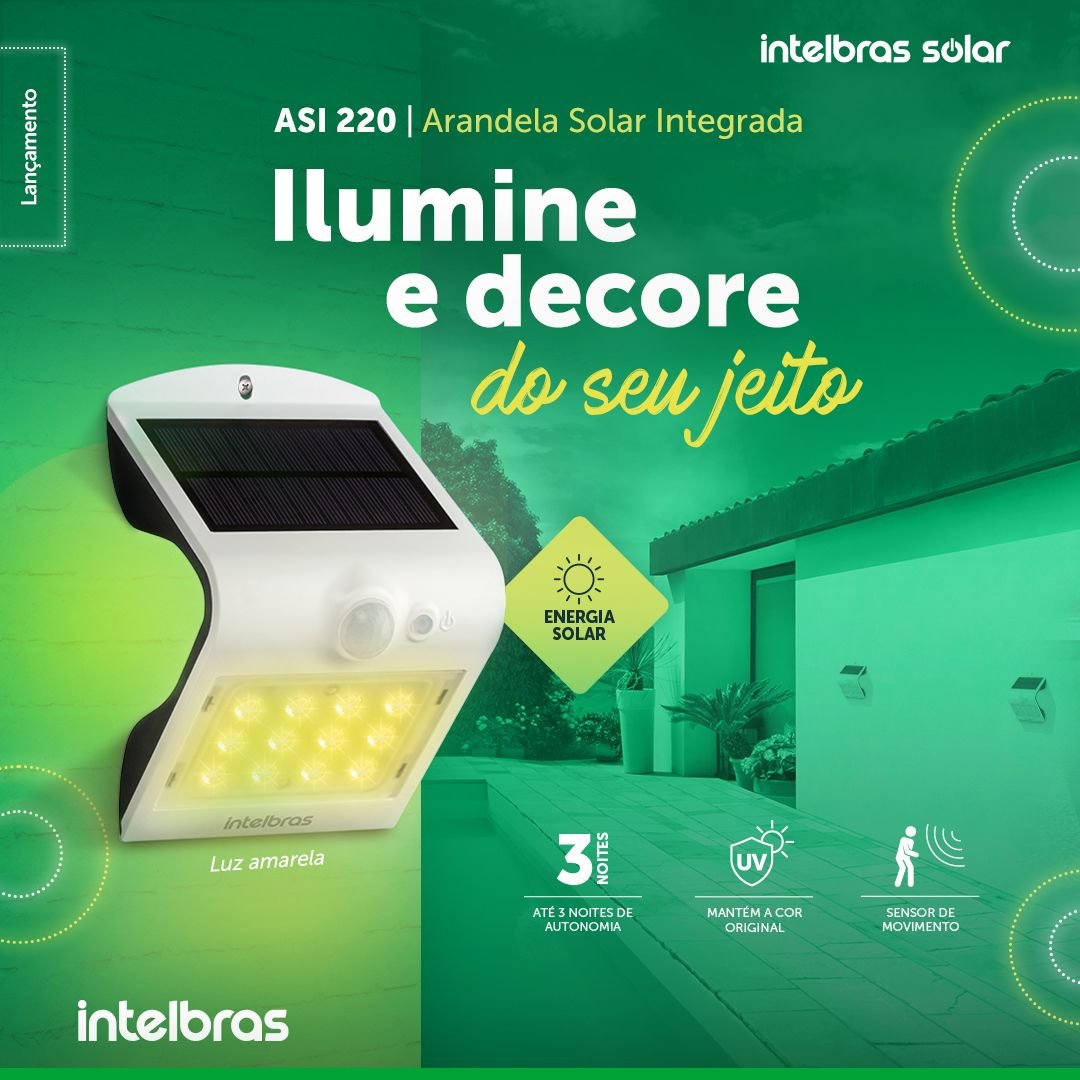 Arandela Solar Luminária Integrada Externa Intelbras Asi 220 Refletor Luz Led Amarela Autonomia Sem  - 10