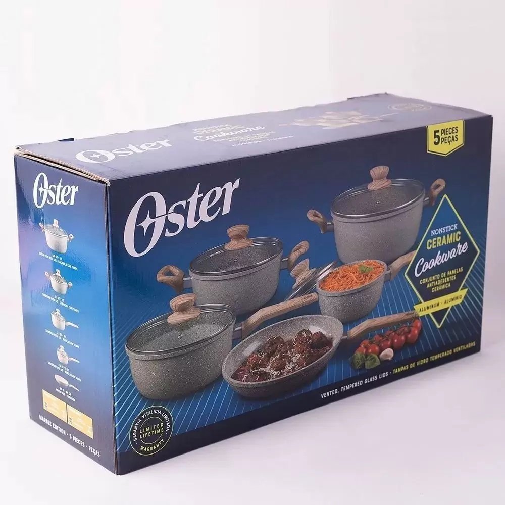 Jogo de Panelas Premium Revestimento cerâmico 5 Peças Marble Edition ...