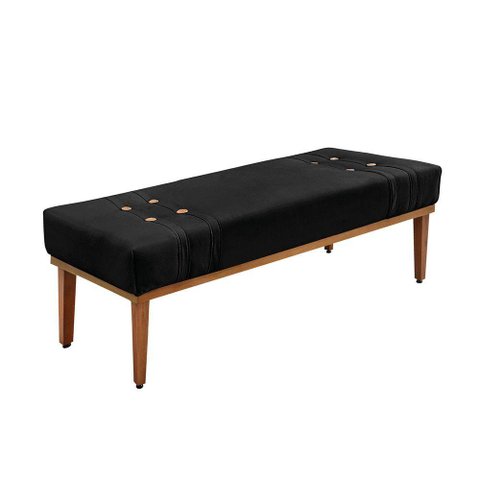 Divã Recamier Banco Base Madeira para Quarto Gênova 195cm Suede Preto S04 - D'Rossi