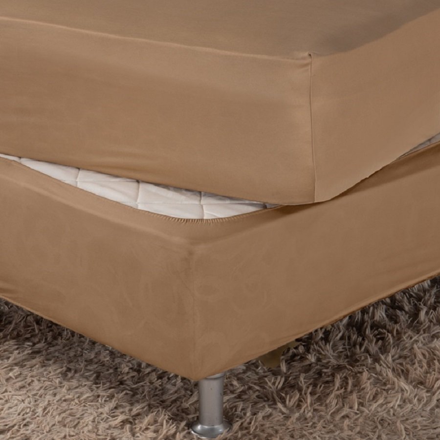 Saia Box Fit Cama de Solteiro Capa com Elástico Malha Helanca Se Ajusta Ao Box 1 Pç:avelã Cáqui