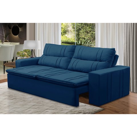 Sofá Retrátil e Reclinável 2 lugares com Molas 1,80m Eloa Suede Azul Madelina
