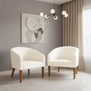 Ver imagem 1 de Poltrona Sala Decorativa Kit 2 Stella Pé Madeira Trapézio Castanho Cotelê Ext/veludo Bege D03 - D’Rossio