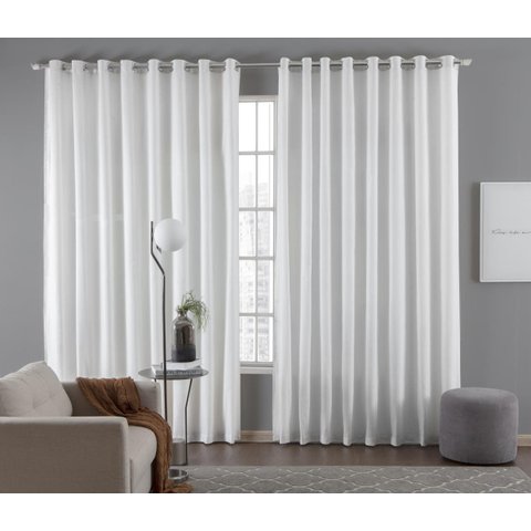 Cortina Tecido Linho 4,00M De Largura X 2,60M De Altura Branco Para Sala Ou Quarto