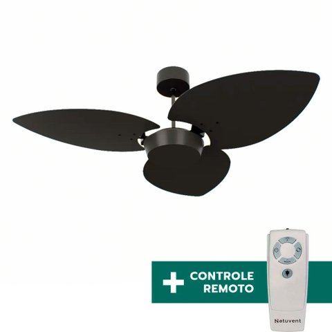 Ventilador de Teto Com Controle Remoto Natuvent Dahlia No Light 3 Pás Madeira Preto 127v