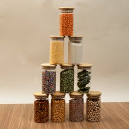 Kit 10 Potes de Vidro 300ml com Tampa de Bambu Herméticos Redondos - Oikos - 5