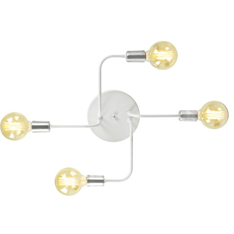 Lustre Plafon Hashtag Branco Com Escovado De 4 Braços