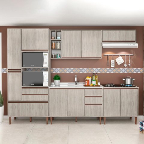 Cozinha Modulada New 293 X 214 Cm 5 Peças 13 Portas 5 Gavetas Nicho Forno/micro Mdp Legno - Clicklar