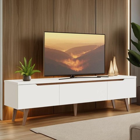 Rack para Tv até 75 Polegadas Madesa Brest 2 Portas 1 Gaveta Branco