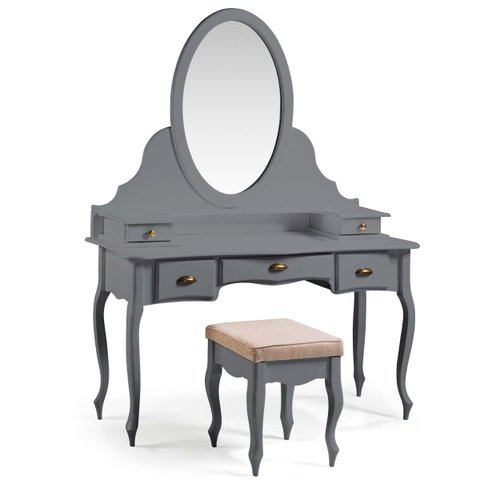 Penteadeira Louvre com Banqueta Pés Luis Xv 177 X 136 X 45 Cm (a X L X P) - Cor Cinza Escuro
