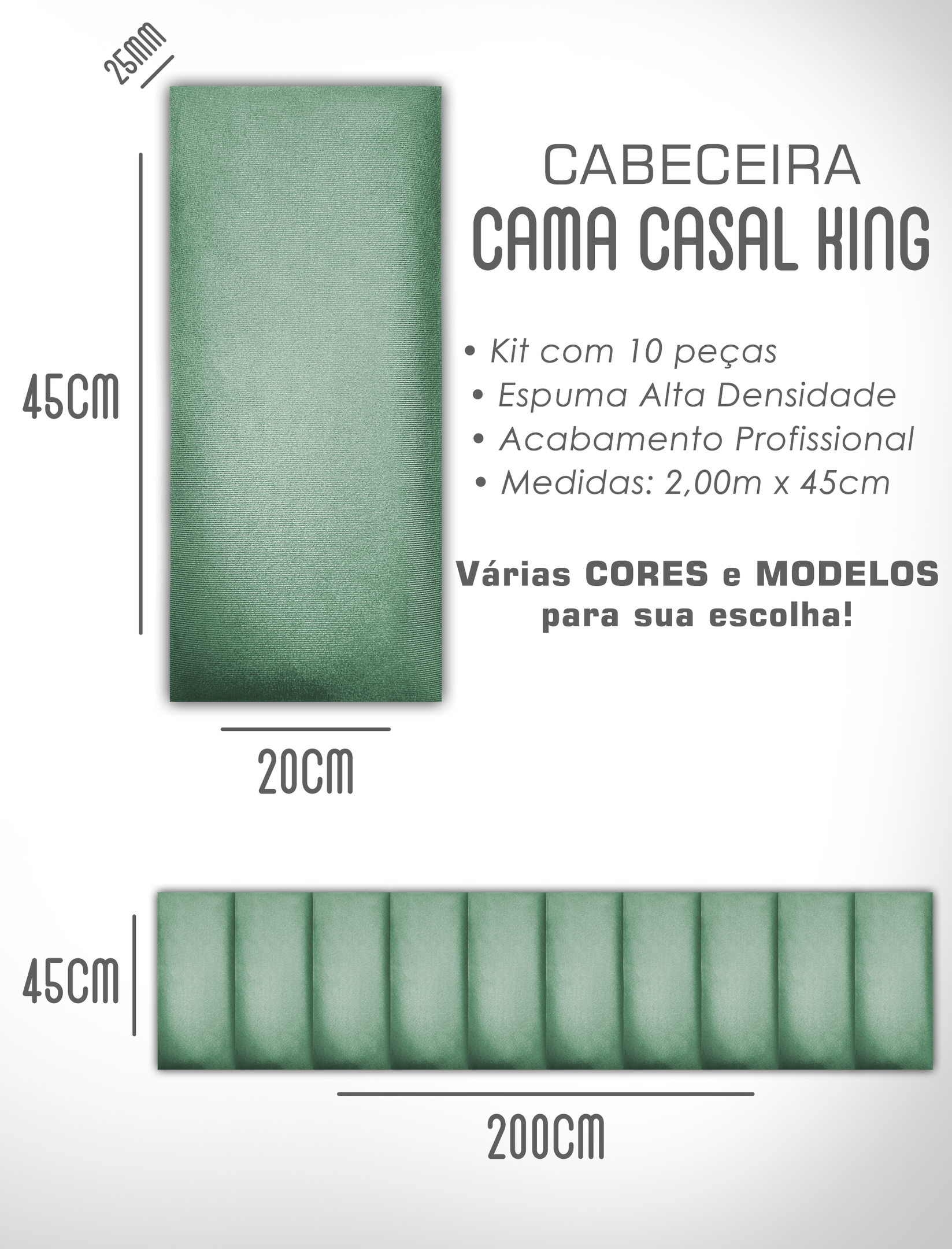 Kit 10 Cabeceiras de Cama Box Casal King Estofada Modulada 2,00mx45cm - 6