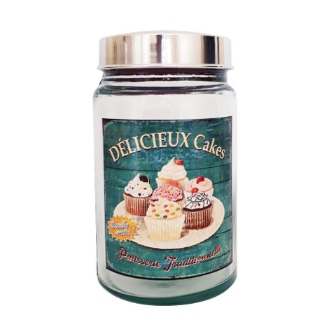 Pote Vidro Vintage Délicieux Cakes Tampa Plástica Prateada 1L Panache