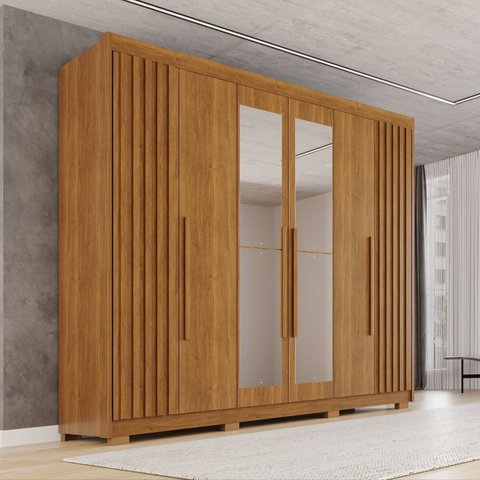Guarda-Roupa Casal com Pés e Espelho 100% MDF 6 Portas 6 Gavetas Granada Premium Marrom/Cinamomo