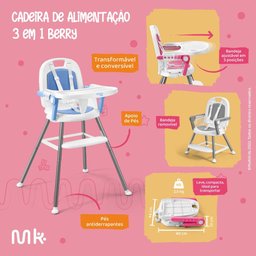 Cadeira de Alimentação Berry 3 em 1 Rosa Multikids Baby - Bb390 Bb390 Multikidsbaby - 5