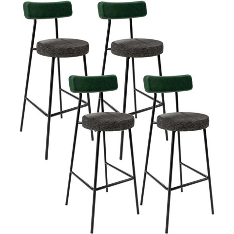 Kit 04 Banquetas Alta Bar Cozinha Sala Jantar Milão L02 Facto Verde Musgo Linho Chumbo - Lyam Decor