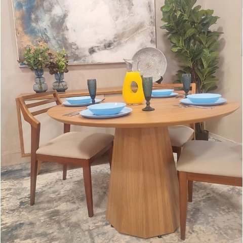 Mesa de Jantar Cone Base Mel Oitavada Tampo Redondo 1,00m Laminado **somente a Mesa**