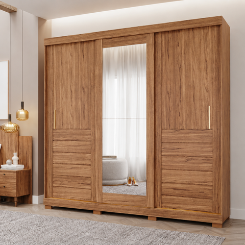 Guarda Roupa Maite 3 Portas Correr com Espelhos e Pés
