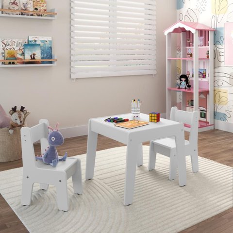 Conjunto de Mesa Infantil com 2 Cadeiras Mdf Helena Branco Brilho