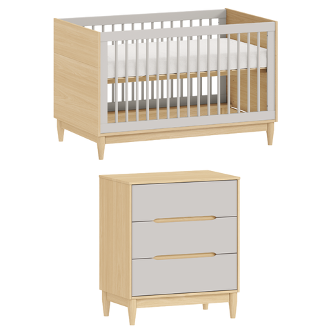 Berço Americano e Cômoda Cinza para Quarto Infantil Linha Tomi Quater Móveis