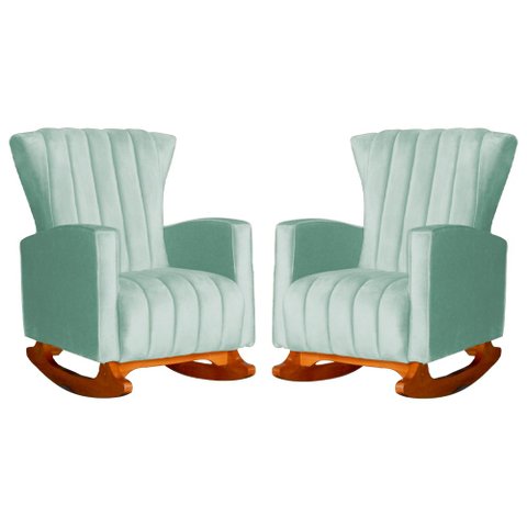 Conjunto 2 Poltronas Estofadas de Balanço Melinda Veludo Acqua - LM DECOR