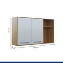 Ver imagem 3 de Armário Aéreo Organizador Suspenso Cozinha 2 Portas 2 Prateleiras MDP Marrom Madeira Off White