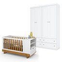 Ver imagem 1 de Berço Multifuncional Bkids Branco Freijó Eco Wood - Matic e Guarda Roupa Infantil Americano 4 Porta