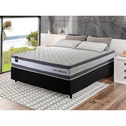 Conjunto Cama Box Casal c/ Molas Ensacadas Alpine Preto 138x188x65