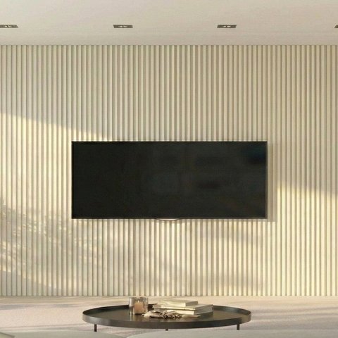 Painel para TV até 85 Polegadas Ripado 100% MDF 250CMX322CM Supremo Bege Off White