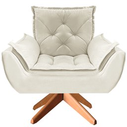 Poltrona Opala Giratória Base Madeira Suede - Navega Móveis Navega Móveis Opala Base Madeira Creme - 3