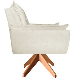 Poltrona Opala Giratória Base Madeira Suede - Navega Móveis Navega Móveis Opala Base Madeira Creme - 5