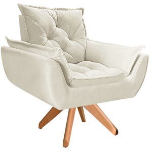 Poltrona Opala Giratória Base Madeira Suede - Navega Móveis Navega Móveis Opala Base Madeira Creme