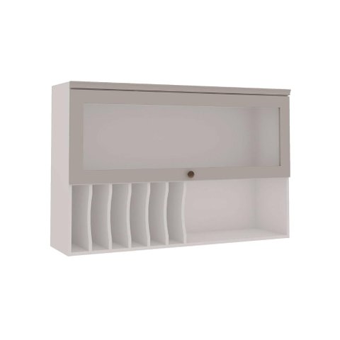 Armário Aéreo Porta Basculante 120cm Cozinha com Nicho Mdf Cor:fendi com Branco