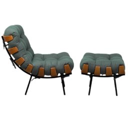 Poltrona Sala Estar Decorativa Costela de Adão com Puff Luxo: Poltrona Costela Linho Verde - 6