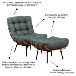 Poltrona Sala Estar Decorativa Costela de Adão com Puff Luxo: Poltrona Costela Linho Verde - 3