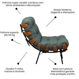 Poltrona Sala Estar Decorativa Costela de Adão com Puff Luxo: Poltrona Costela Linho Verde - 4