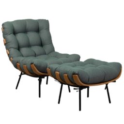 Poltrona Sala Estar Decorativa Costela de Adão com Puff Luxo: Poltrona Costela Linho Verde - 1