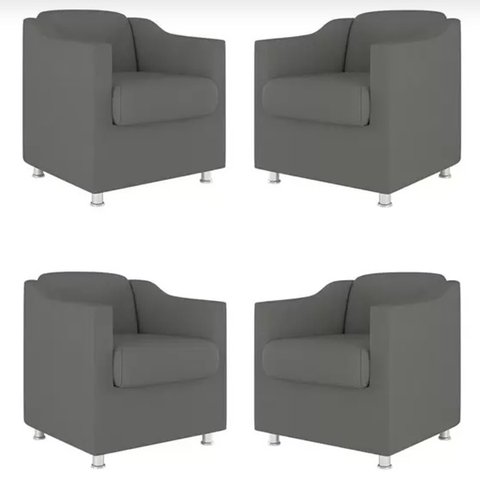 Kit 4 Poltronas Decorativa Bia Suede Cinza - Twdecora