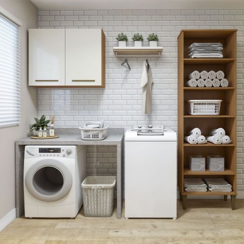 Lavanderia Modulada Belém 1 Armário Multiuso e Armário Aéreo Kaiki Móveis