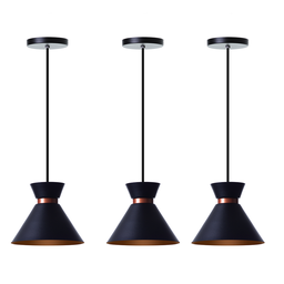 Kit 3 Pendentes Dubai 17cm Para Mesa Balcão Gourmet: Cor Preto - 1