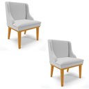 Ver imagem 1 de Kit 2 Cadeiras Estofadas para Sala de Jantar Base Fixa de Madeira Castanho Lia Linho Cinza - Ibiza