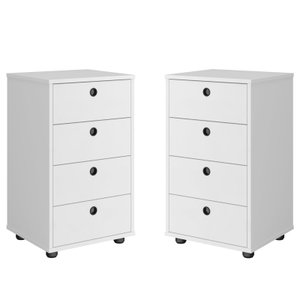 Kit 2 Peças Mesa de Cabeceira Gaveteiro 4 Gavetas Classic:branco