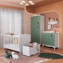 Ver imagem 1 de Quarto Infantil 5 Peças com Berço Guarda Roupa e Cômoda Cor:branco com Verde